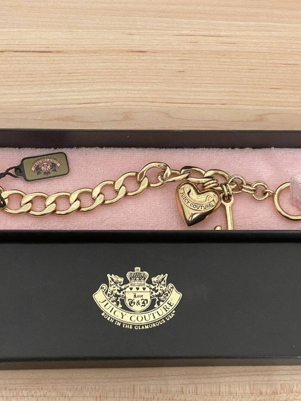 NWT Juicy Couture Vintage Gold Puffy Heart J Crown Starter Charm Bracelet